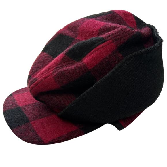 Red Head Men's Wool Plaid Quilted Lined Ear Flaps Red / Black Hat - One Size - Picture 1 of 7
